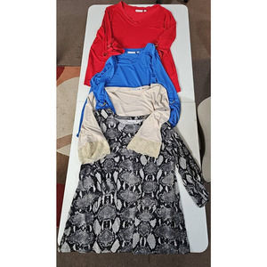 Susan Graver Shirt Top 3/4 lace and buckle Sleeve Stretch L Lot of 4